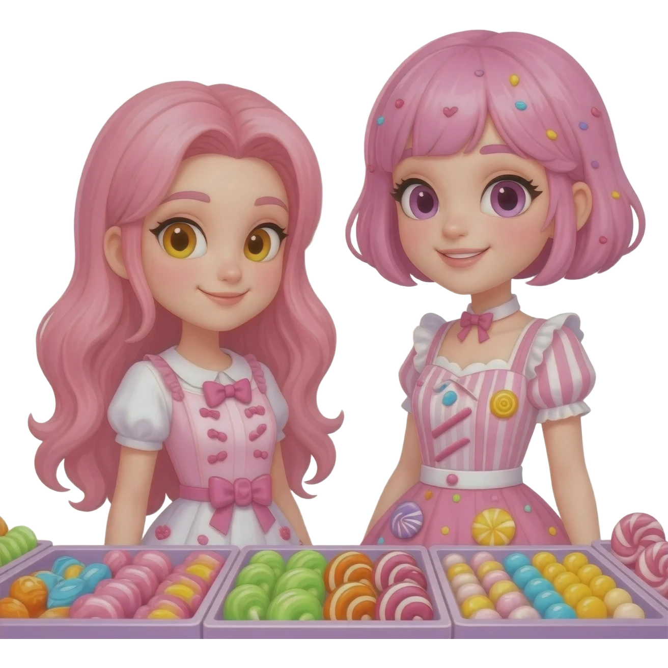 2 candy shop girls w pink hair emoji