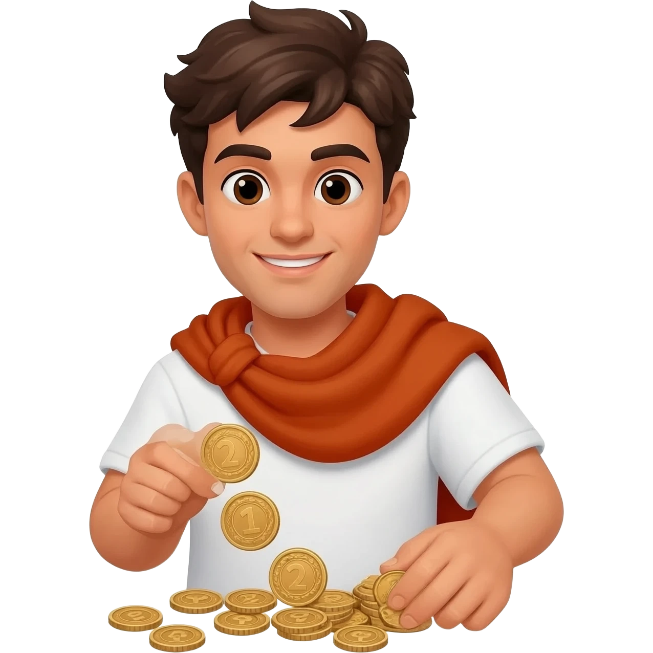  парень раскидвает раостно денгами, монетами  времена древнего иерумалима  emoji