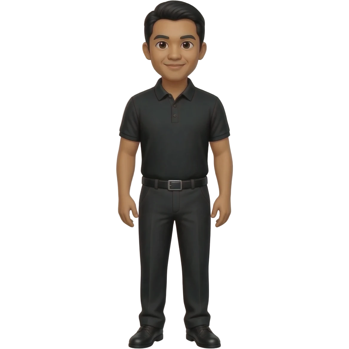 Filipino man black polo shirt and black pants and shoes event marshal emoji