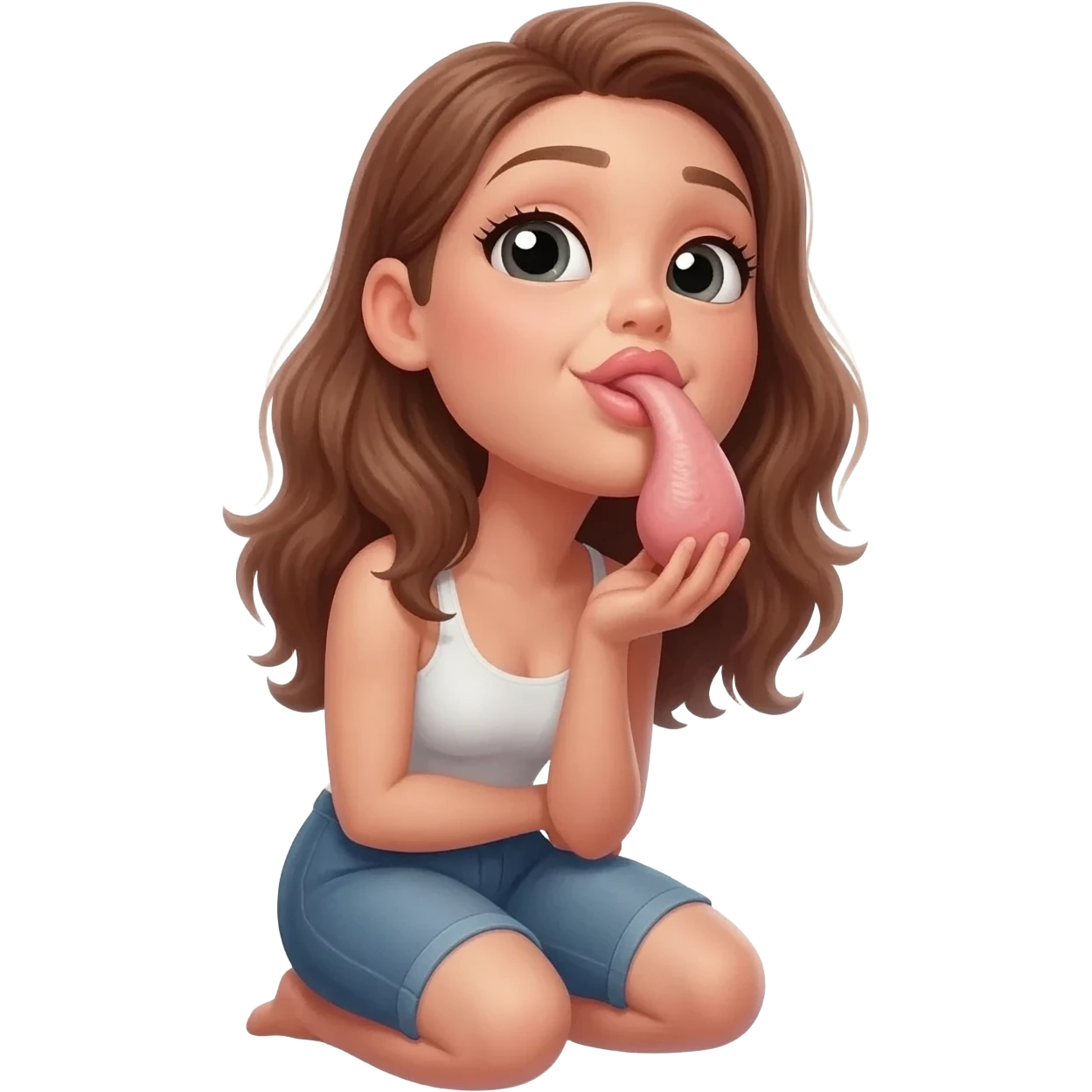 Woman on knees sucking a dick looking up emoji