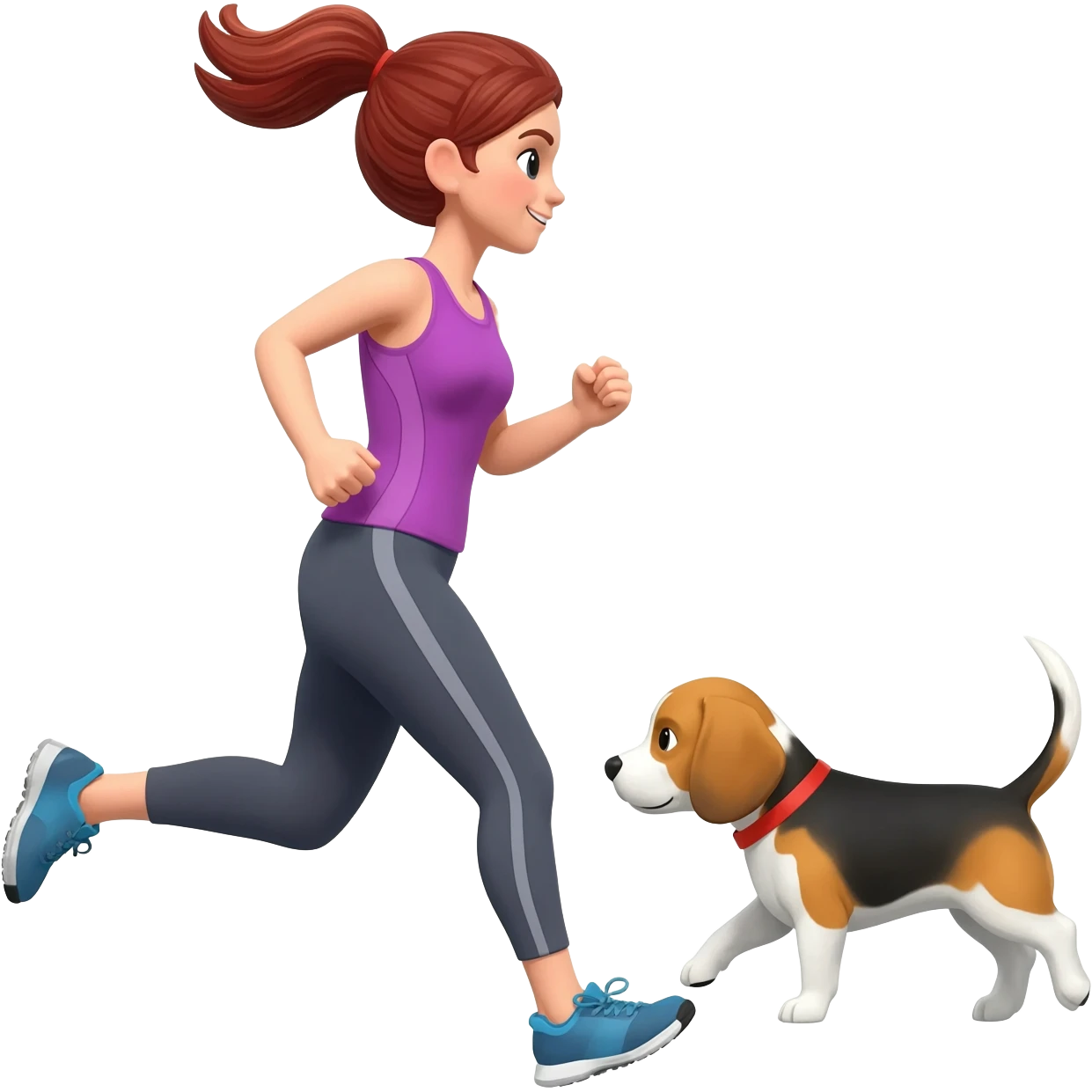 course femme avec un beagles a coté emoji