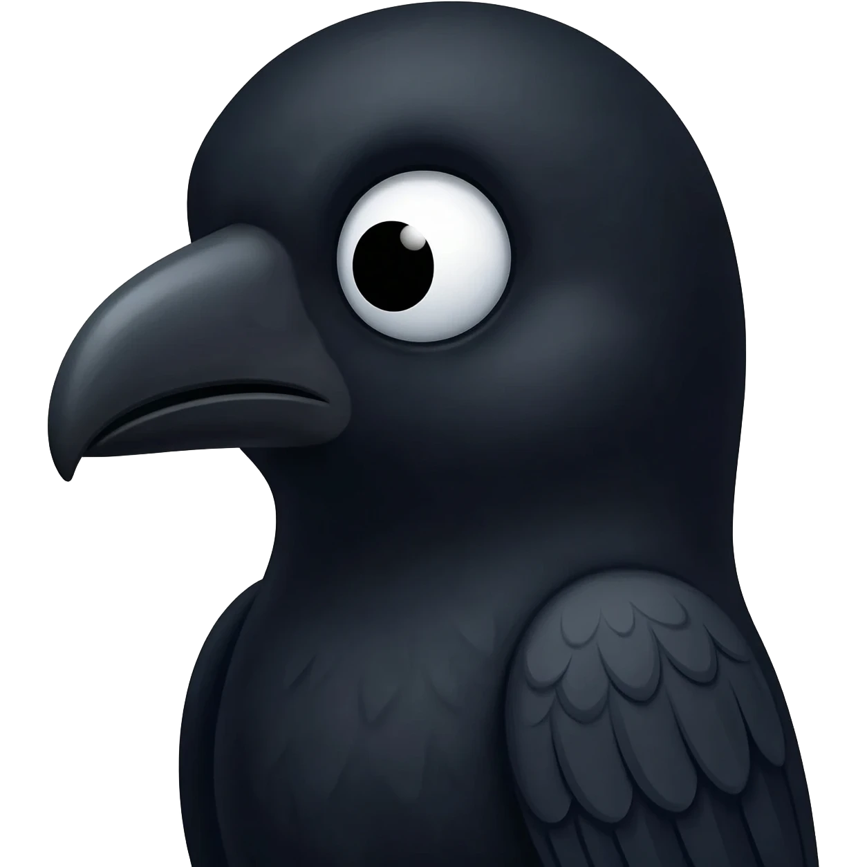 A tight close-up of the raven's face, being schoked emoji