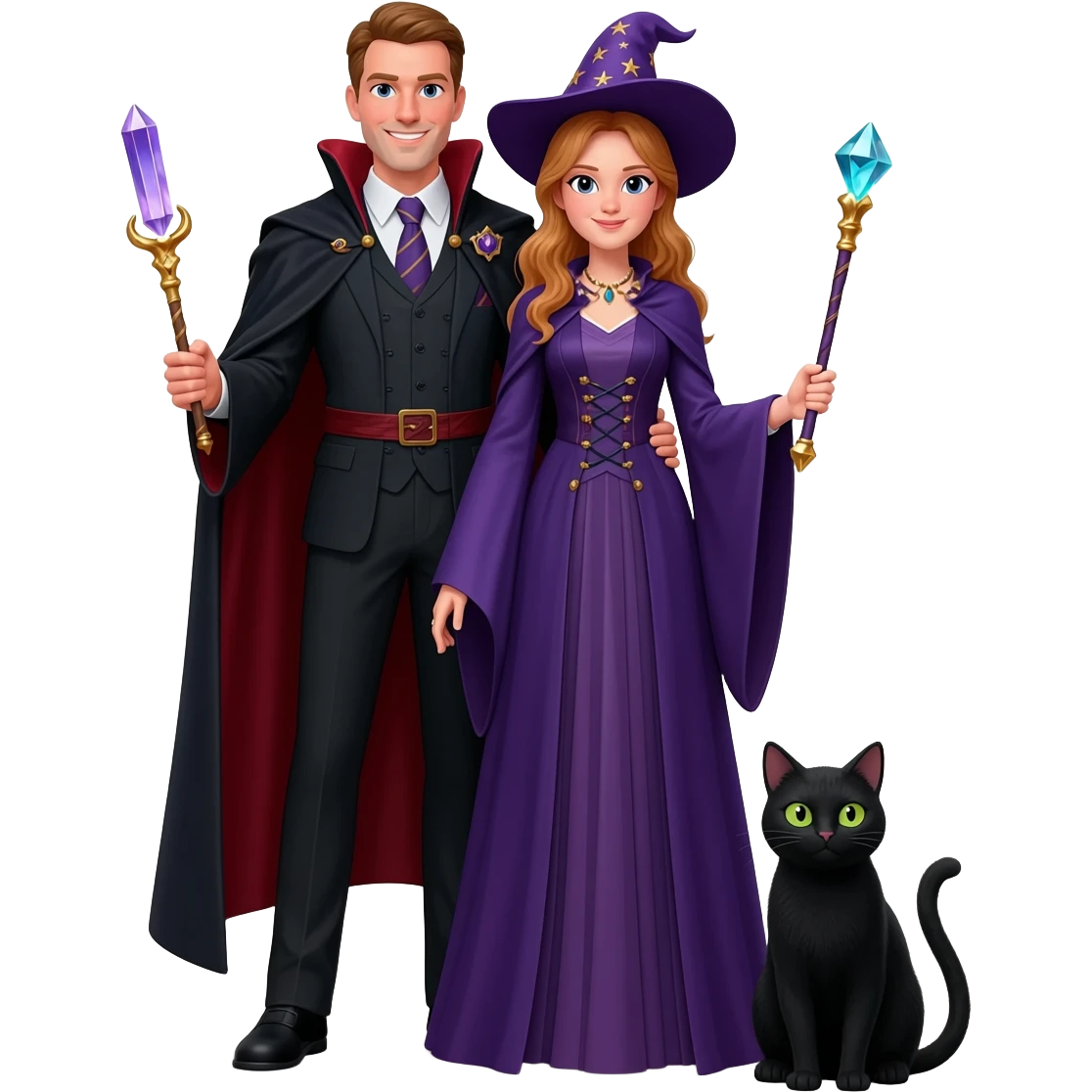 magician couple and their pet cat emoji