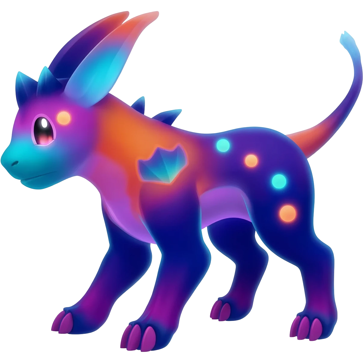 Colorful bioluminescent dark abysmal abyssal neon-glowing Trico-Sergal-Furret-Ferret-Wickerbeast-Vernid-fusion-Fakemon-animal-hybrid-creature, full body emoji