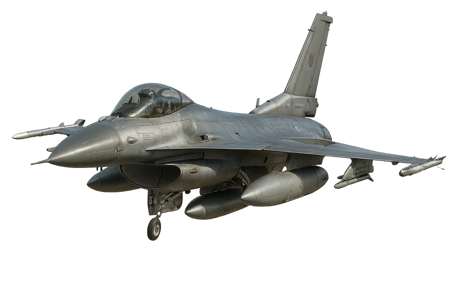 realistic F-16 jet fighter, angled perspective, modern, metallic, flying, no background emoji