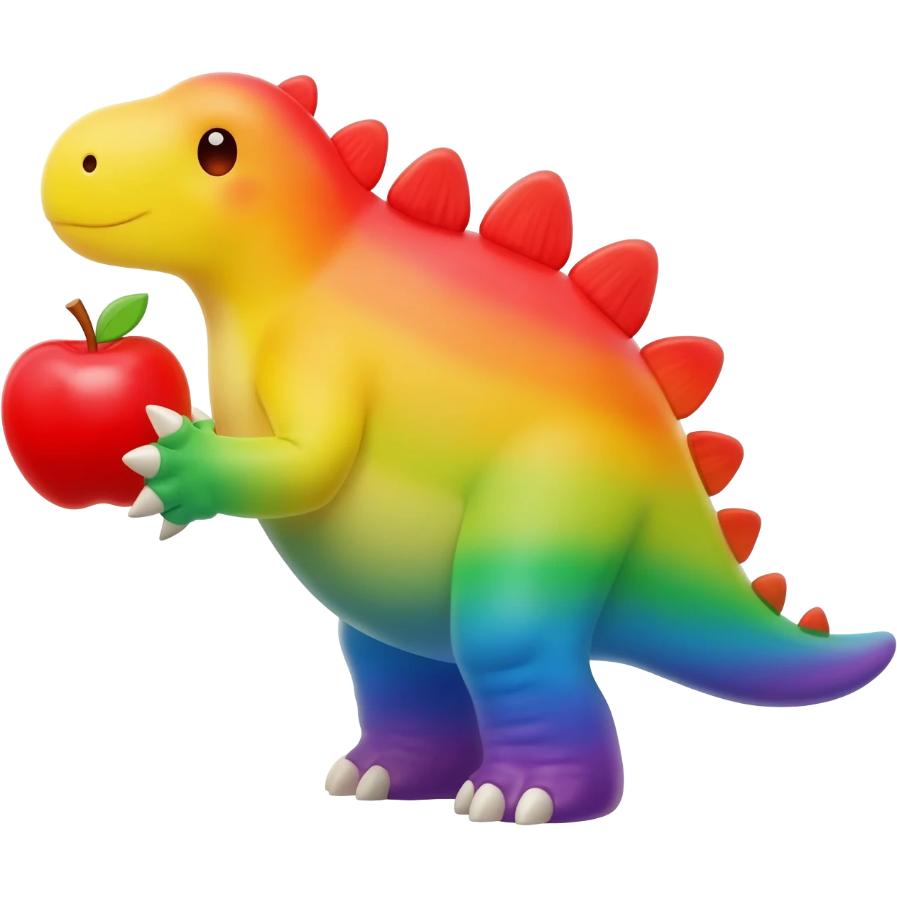 Cute Rainbow stegosaurus with apple emoji