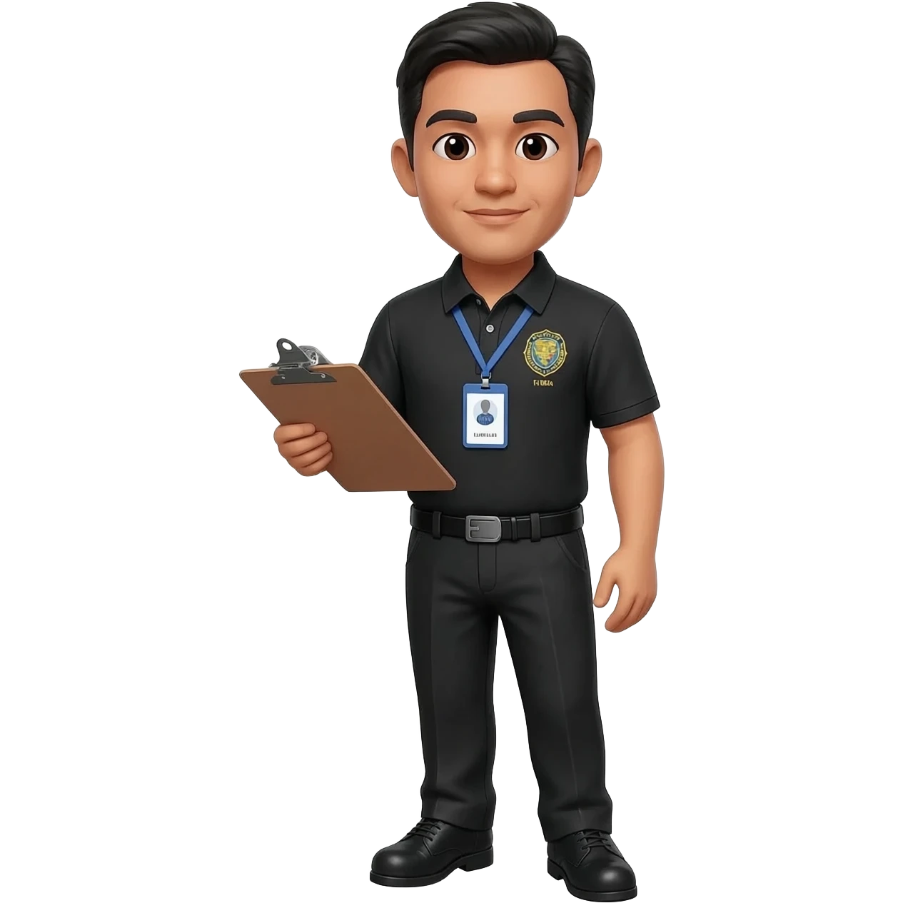 Filipino man black polo shirt and black pants and shoes event marshal emoji