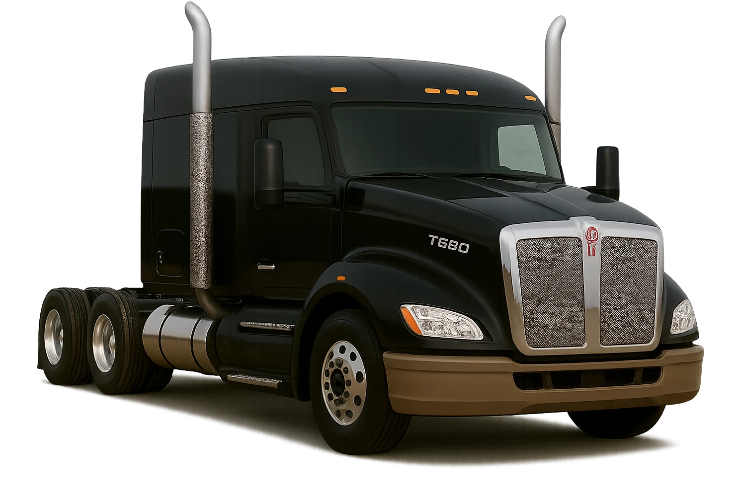 Make this 2026 Kenworth T680 Flat Top semi sleeper look exactly like a real truck photo—perfect lighting, chrome, paint reflections, no air filters, flat top sleeper cab clear, no background. emoji