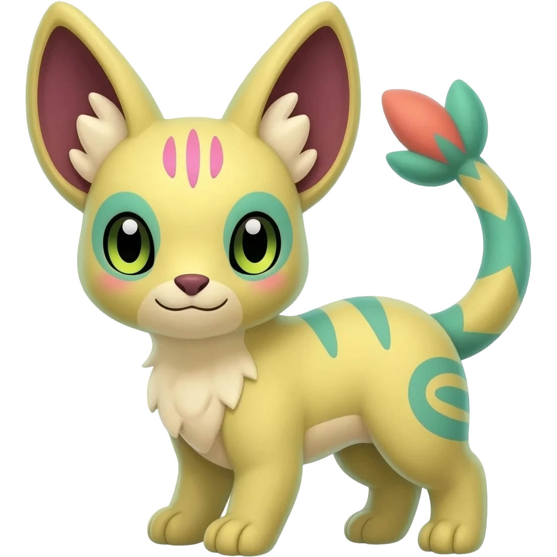 Rare realistic exotic cute epic pretty beautiful handsome gorgeous aesthetic colorful vibrant Vernid-Protogen-Primagen-Wickerbeast-species-Fakemon-creature by LiLaiRa, random markings, tufted ears, full body emoji