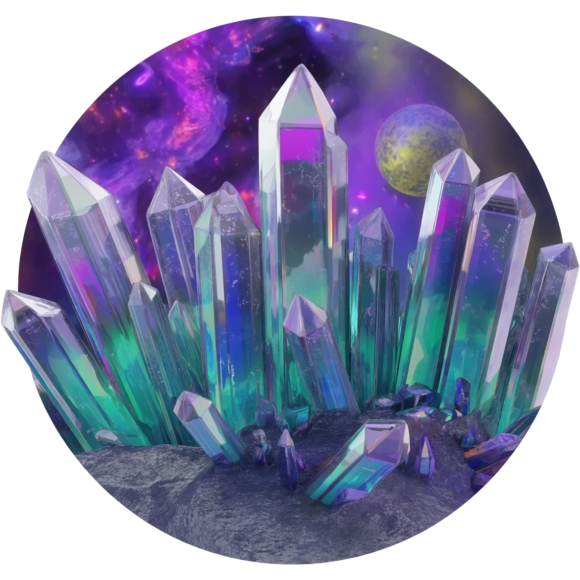 Epic rare complex iridescent crystallized extraterrestrial odd gloomy bioluminescent bizarre aesthetic-scenery emoji