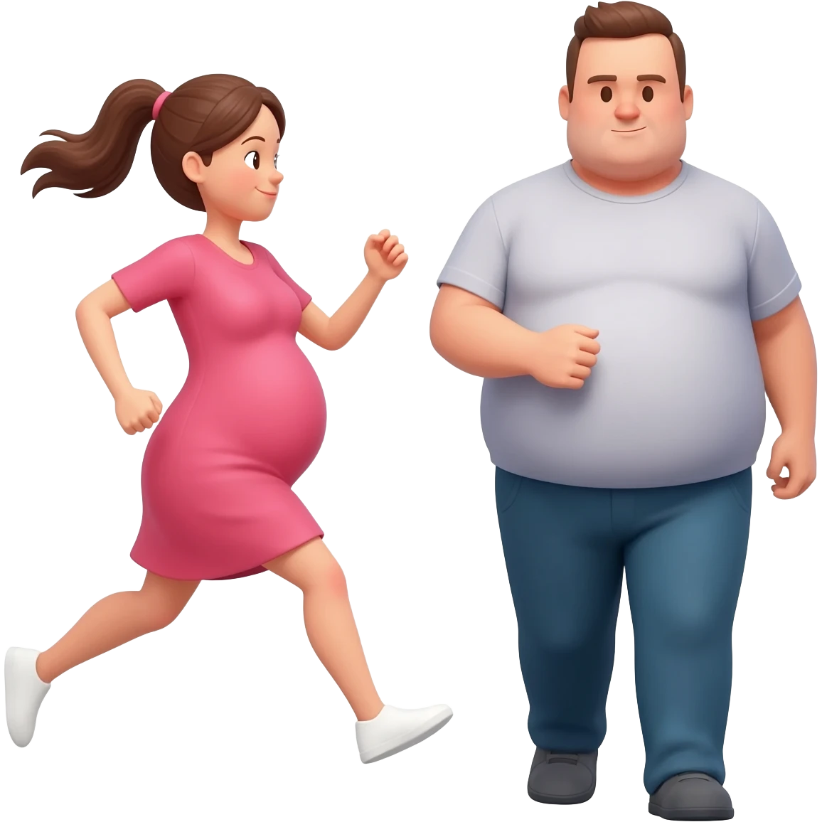 pregnant women runinng after a fat man emoji