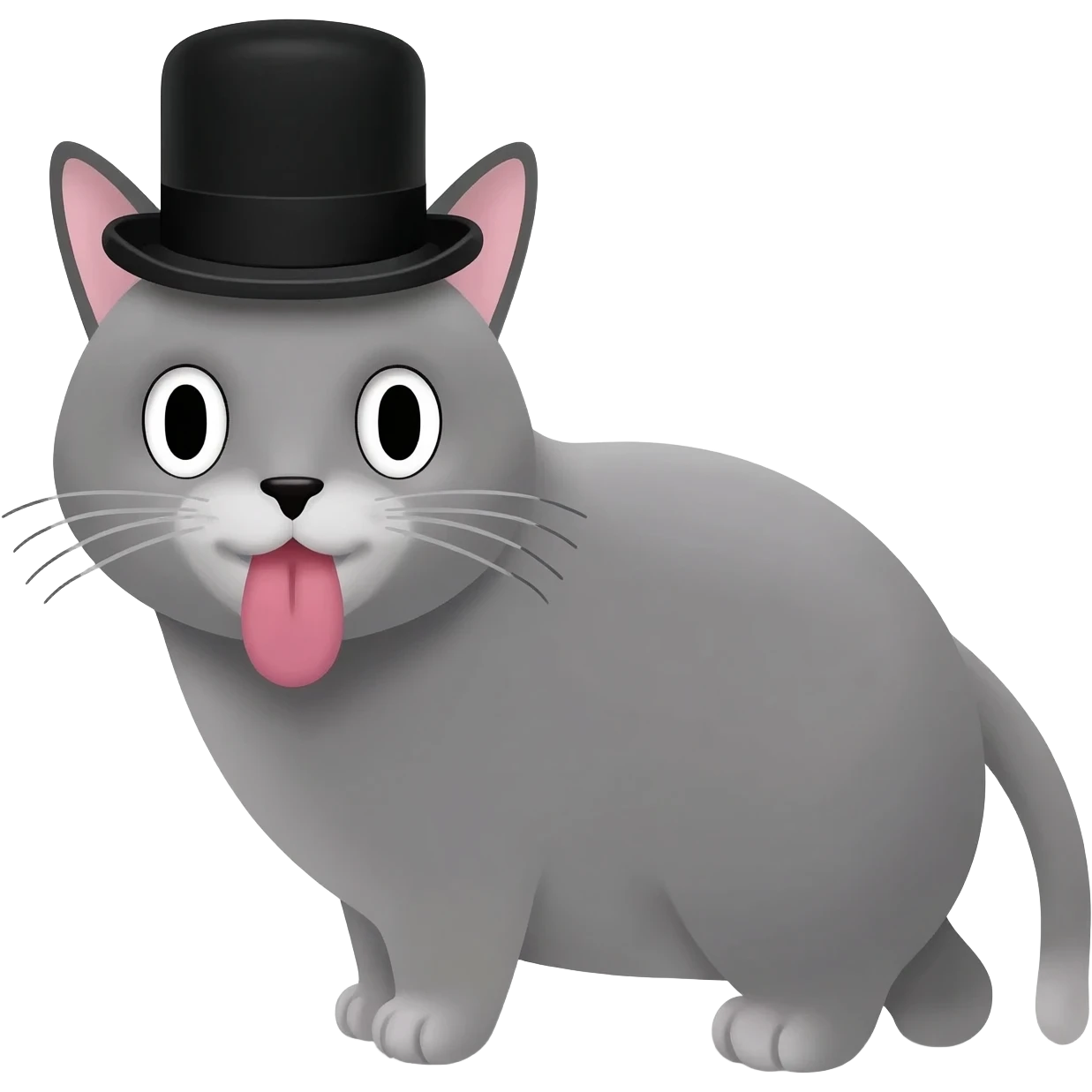 Grey cat with a top hat and it's tounge sticking out emoji