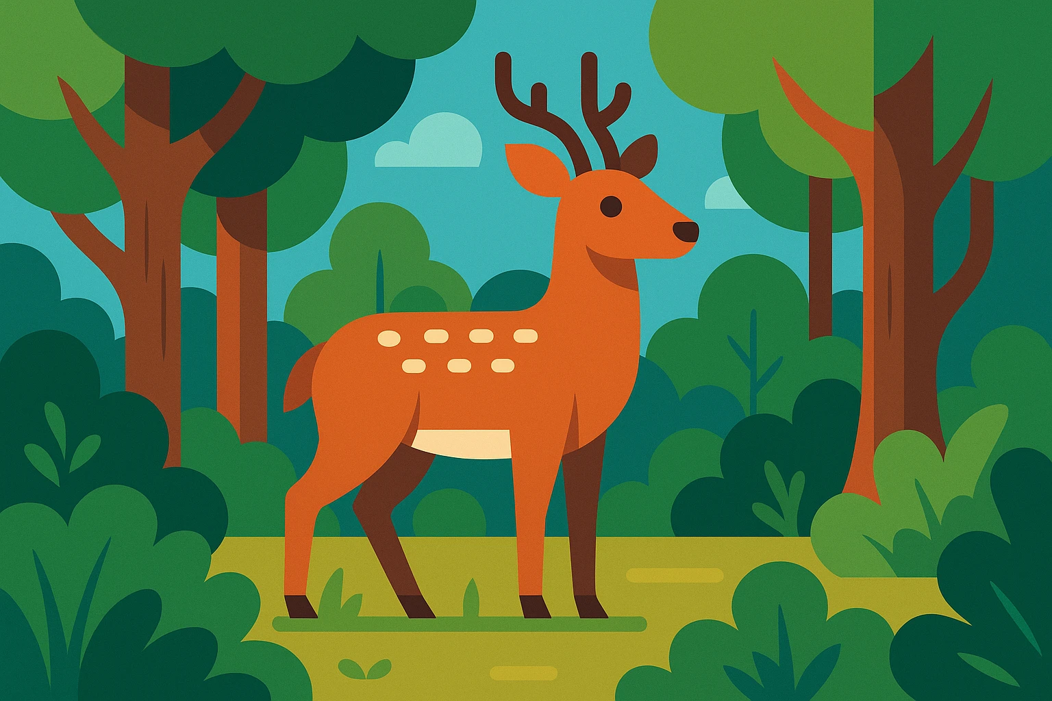 Flat design style deer in the forest emoji