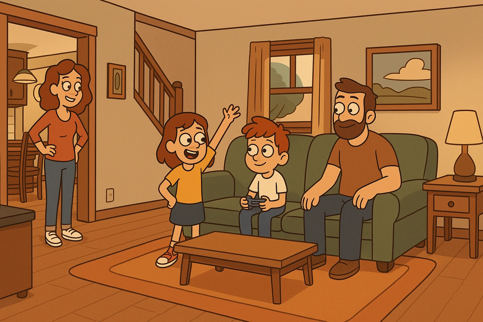 a cozy family home, warm and inviting, in a modern cartoon style emoji