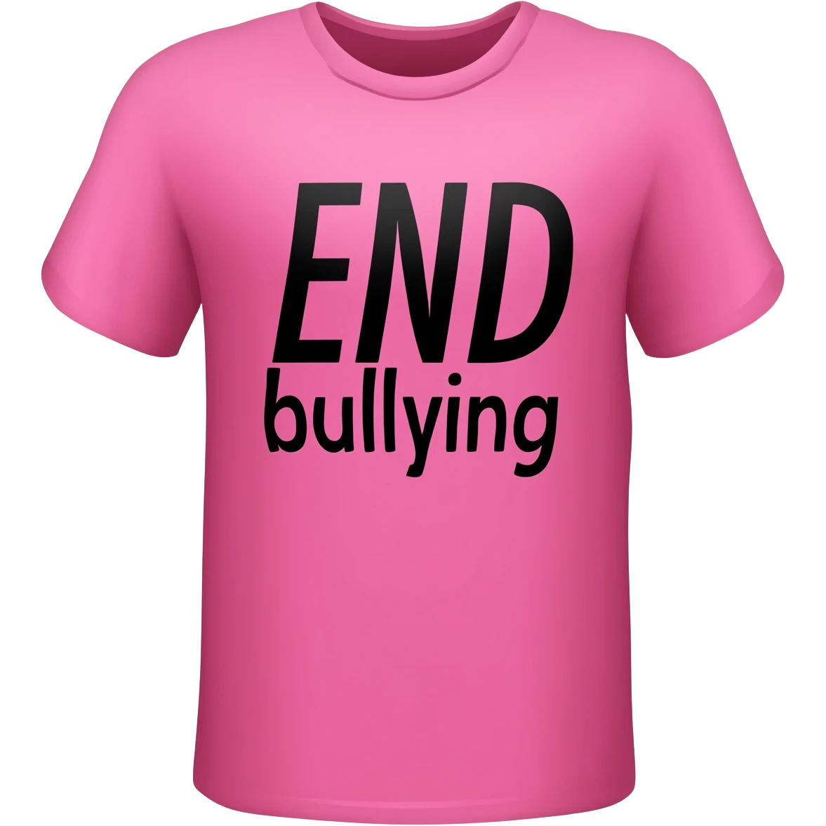 Hyperrealistic pink tshirt, with black text "  END bullying", isolated still life. Colorful, 4k hd, no emoji icons, no emoji faces, no human figures  emoji