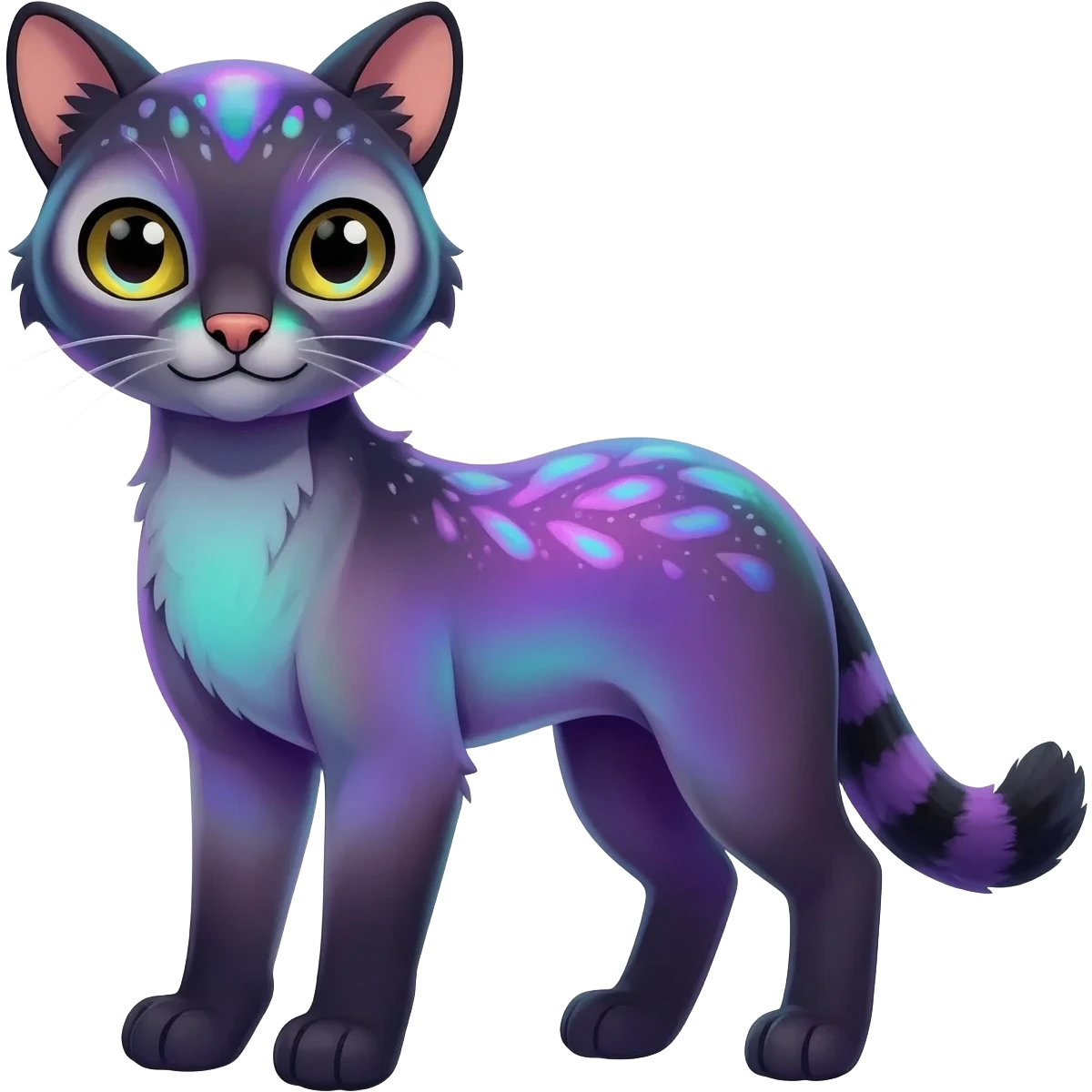 dark fruity white glorious iridescent divine exotic cute cool beautiful beautiful fantasy-caracal-civet-genet-sergal-vernid-Cacomistle-Trico-oncilla-animal-Fakémon-hybrid-fursona (full body) emoji
