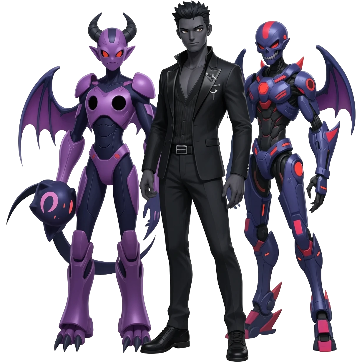 Futuristic Badass Demonic Dusky Spooky Skull-faced Cool Hot Stylish Handsome Alien-Salandit-Darkrai-Genesect-Fakémon-fusion (full body) emoji