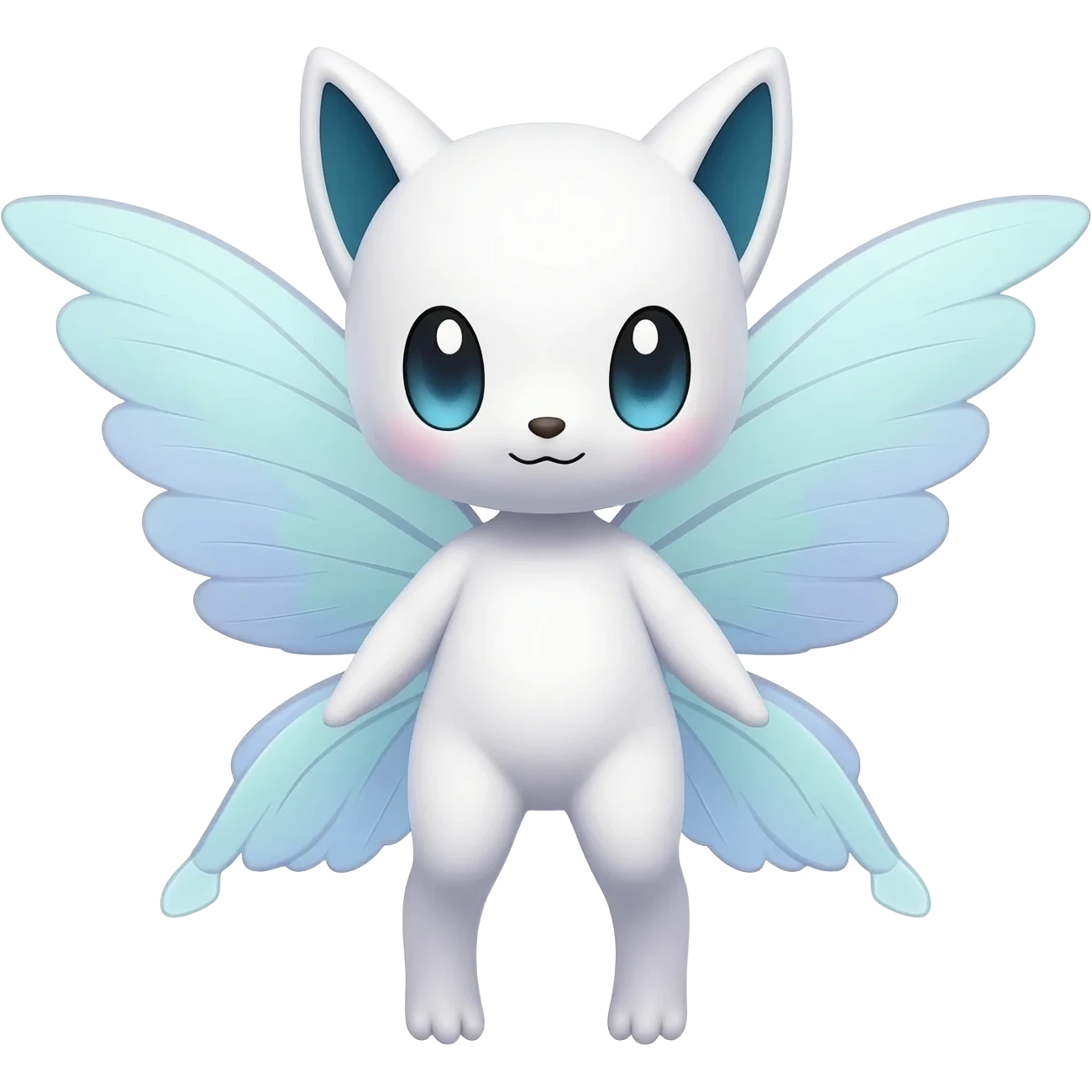 White pastel cute adorable kawaii divine winged furry fairy-Fakémon-Minccino-Meowstic-hybrid-fusion (full body) emoji