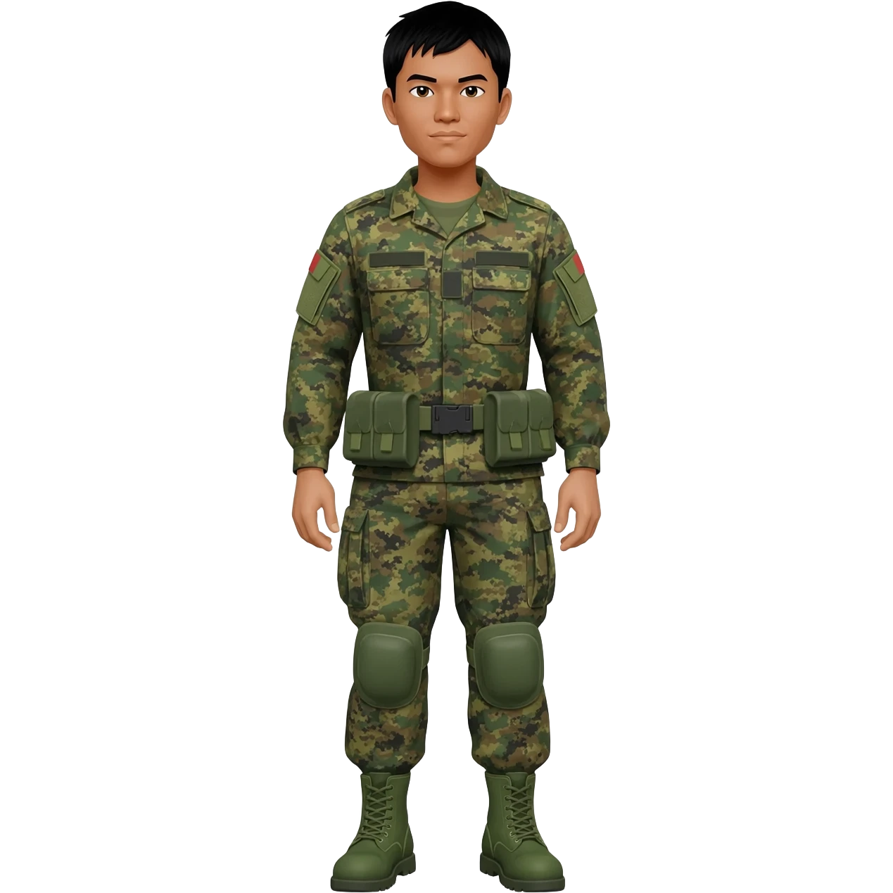 Filipino soldier bdu camo with green combat boots no plate carrier and belt knee pads emoji