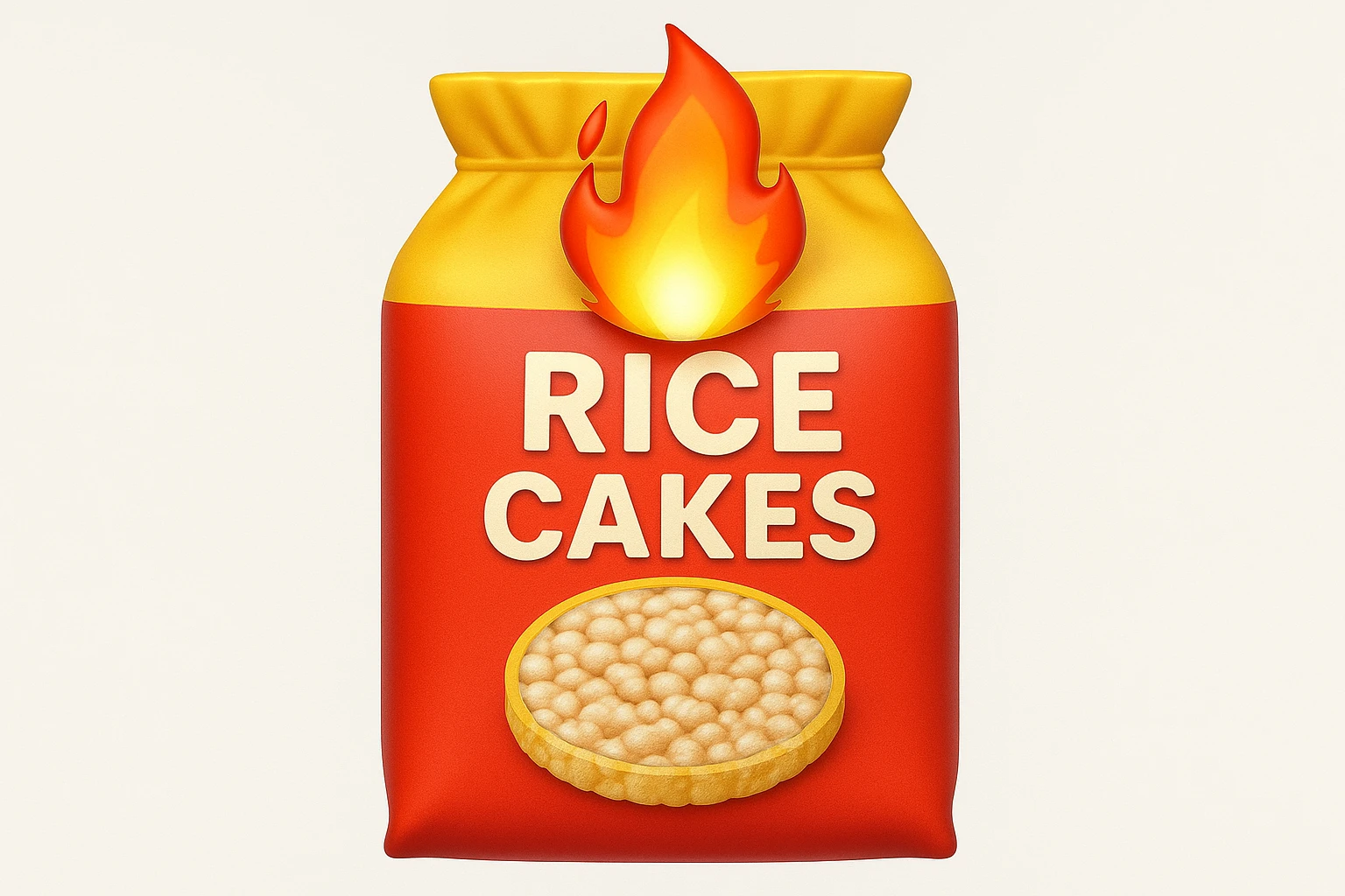 emoji stile iphone di un pacco di gallette di riso con fiamma 3d sopra emoji