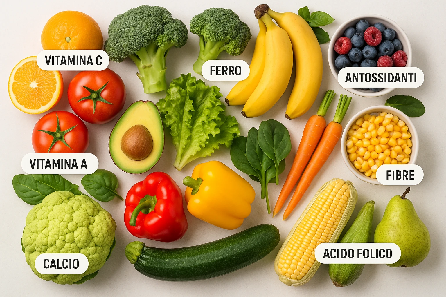 focus su frutta e verdura a tutto schermo e i micronutrienti in italiano contenuti in essa emoji