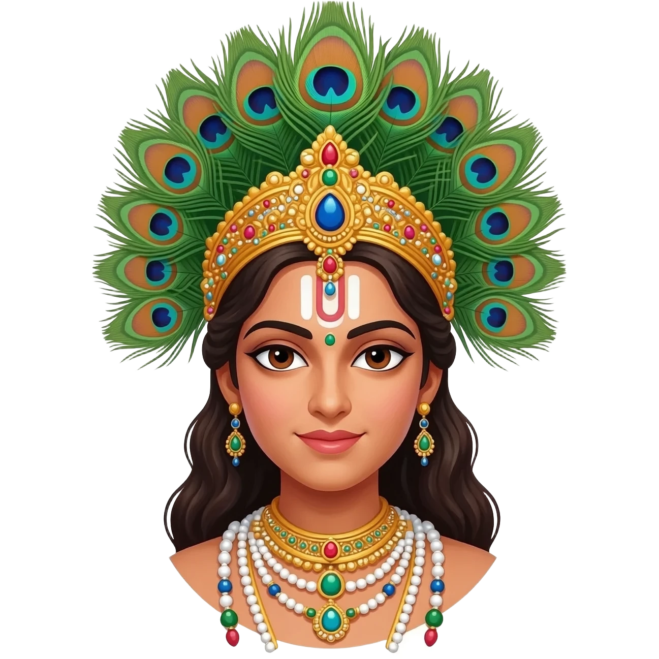 Krishna with sharp looks having peacock feather on his head and his is full with jewellery emoji