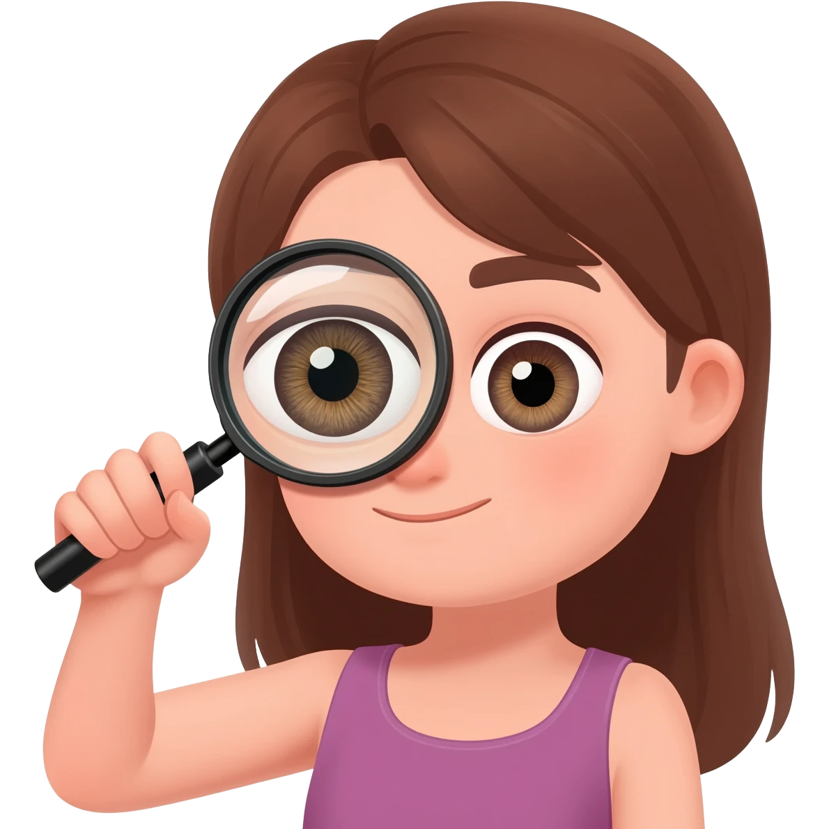 girl investigating eye with magnifyingn glass emoji