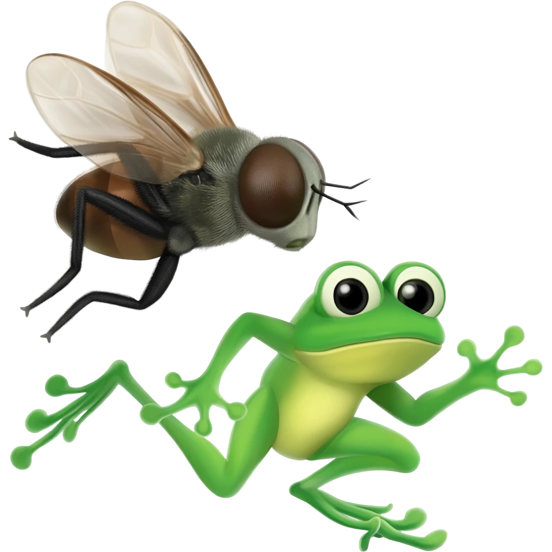 A fly screaming from a frog chasing him. emoji