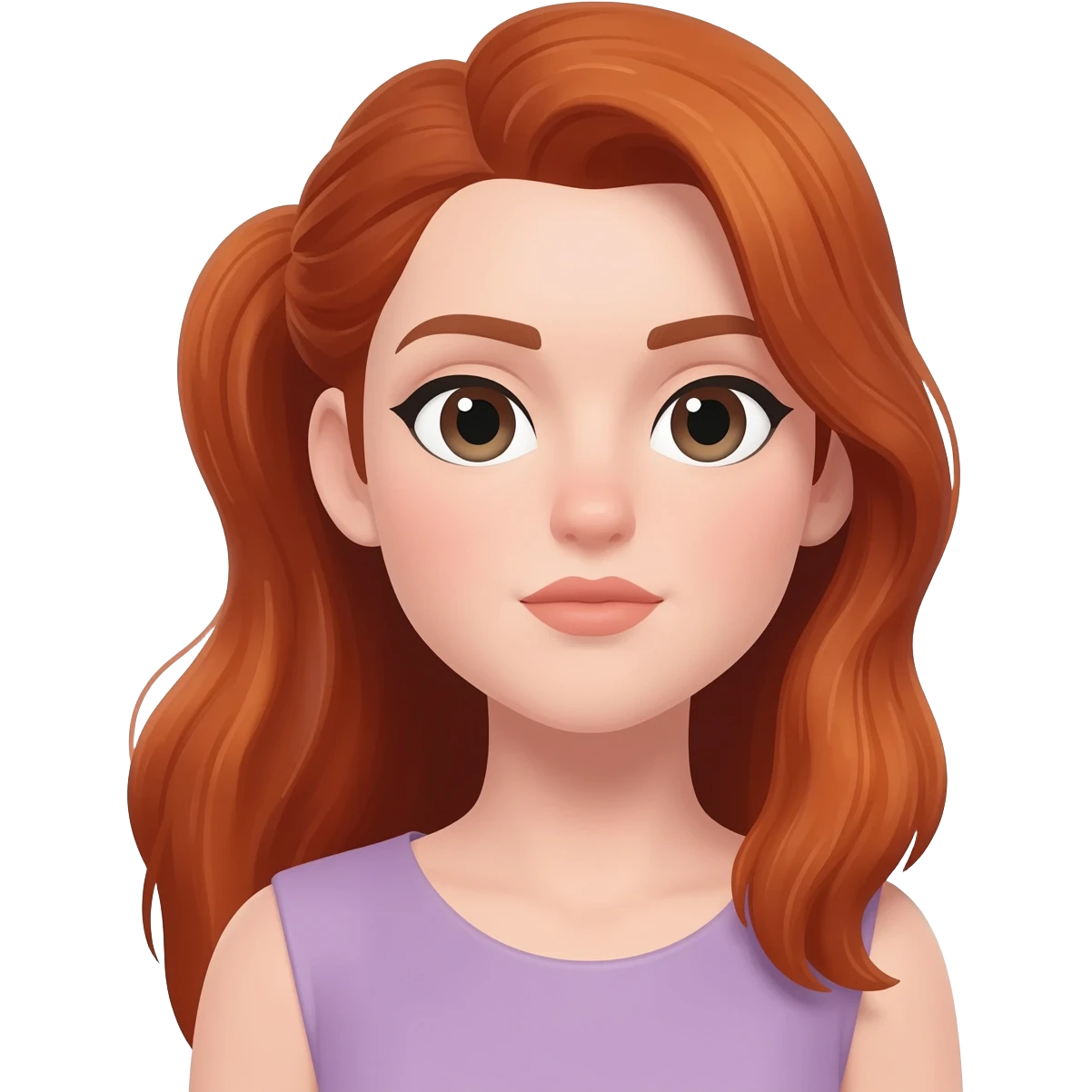 woman with half-up half-down hairstyle. auburn hair colour. Has pale lavender skin. emoji