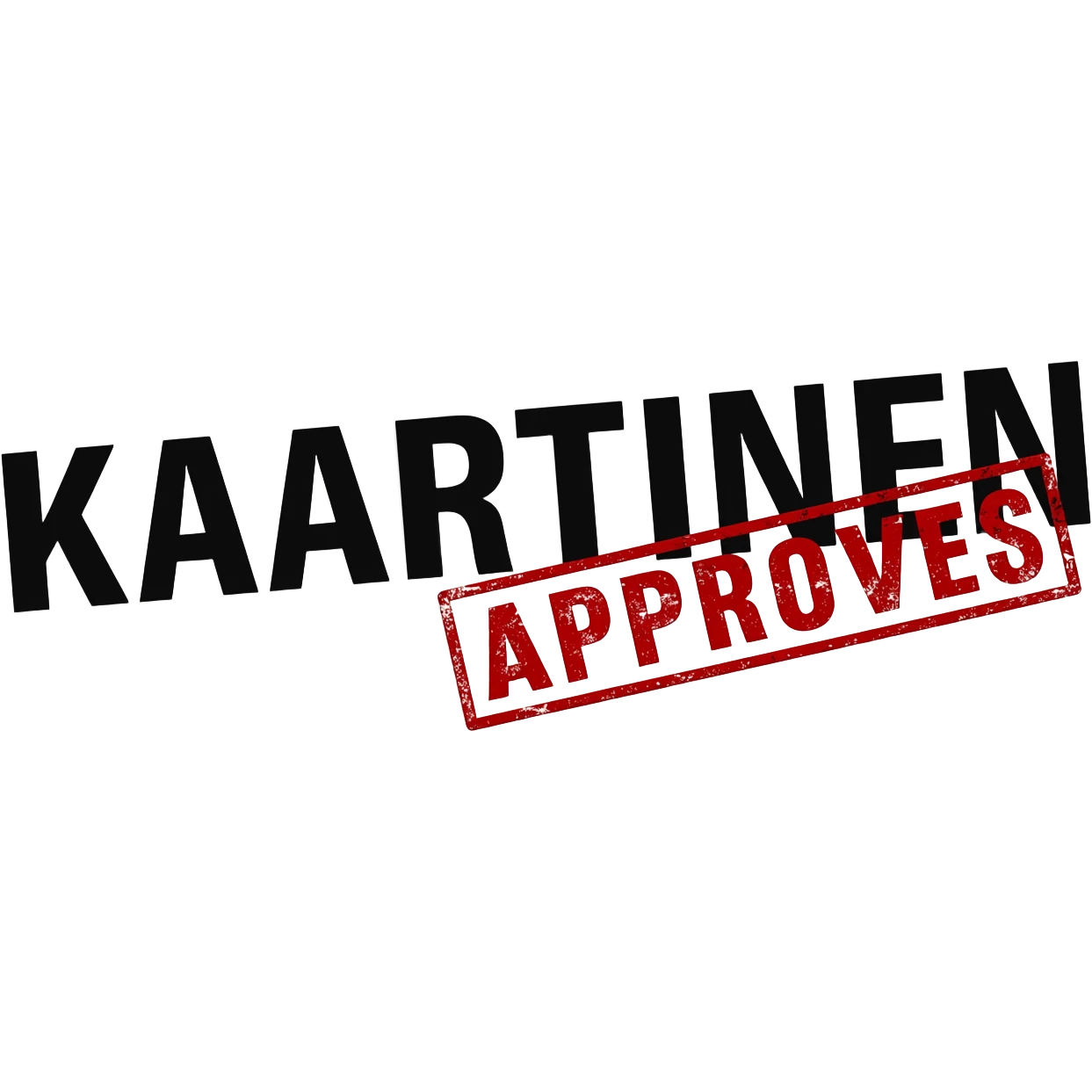 emoji should have text KAARTINEN in bold black letters and under the text in the middlet should be APPROVES stamp in red emoji