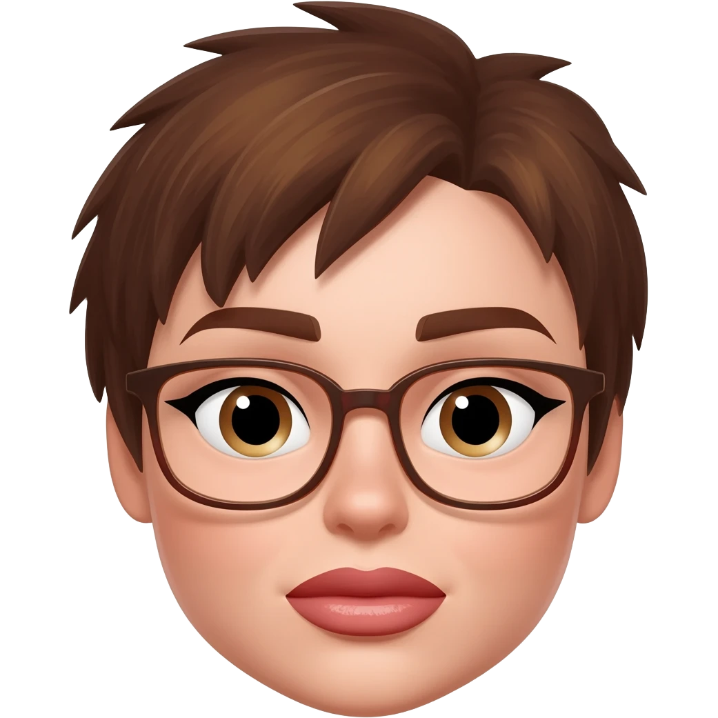 Female very very short brown hair few spikes glasses full lips emoji