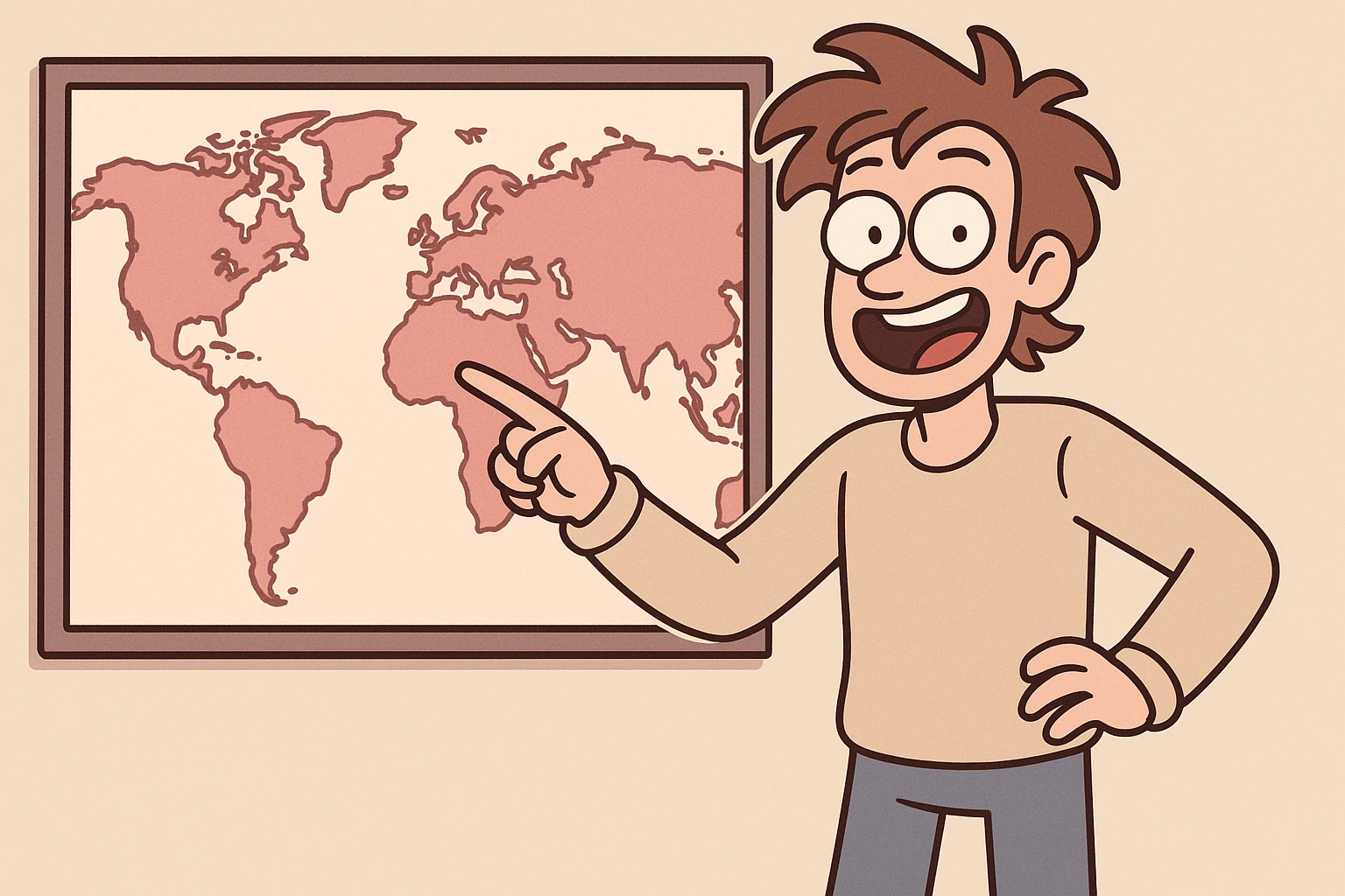 world map in pink, cartoon style, playful emoji