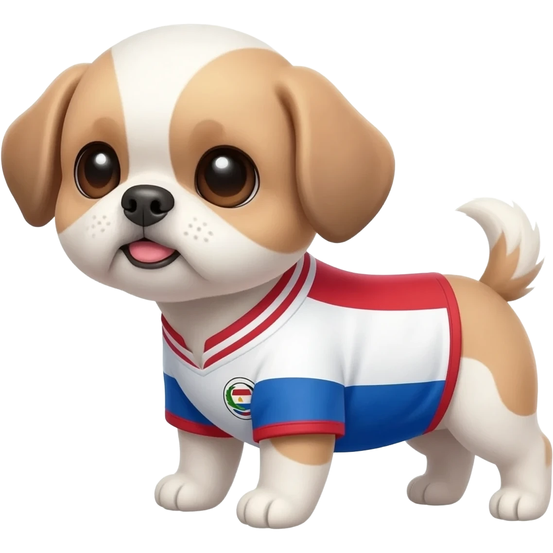 white and light brown shih zhu wearing a Paraguay soccer jersey v neck 2026 work cup emoji