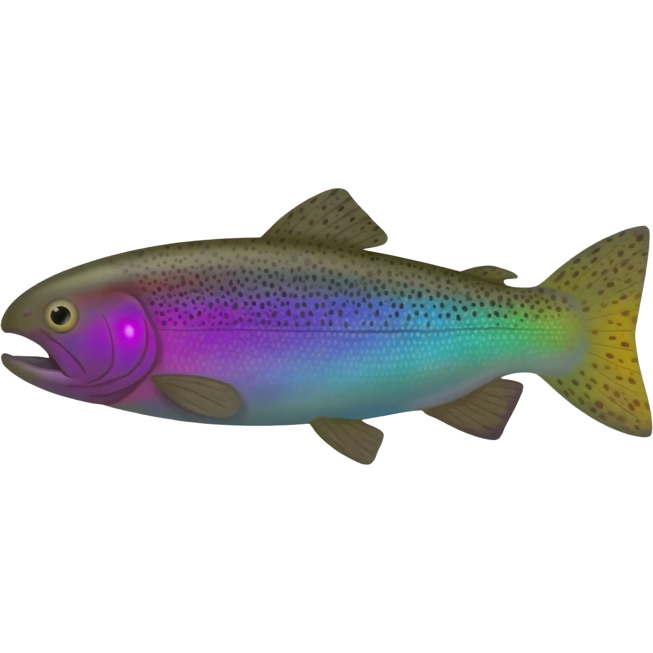 realistic rainbow trout fish bright saturated purple blue green yellow white with scales and black speckles emoji