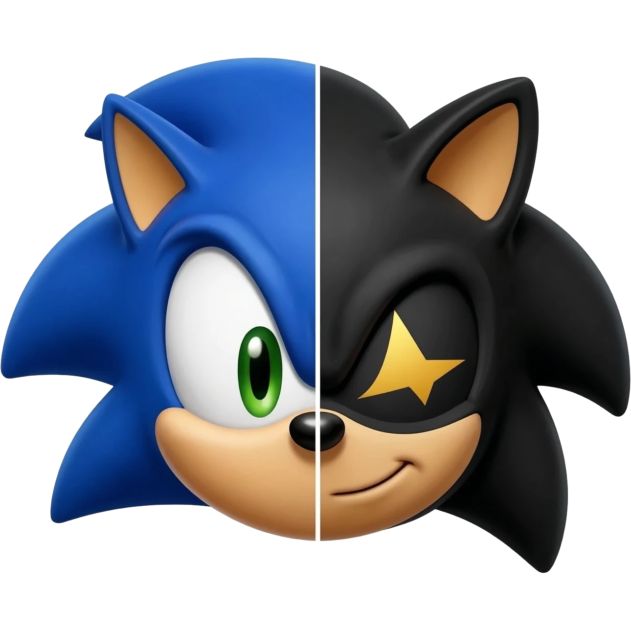 A split-face head, half Sonic the Hedgehog and half Shadow emoji