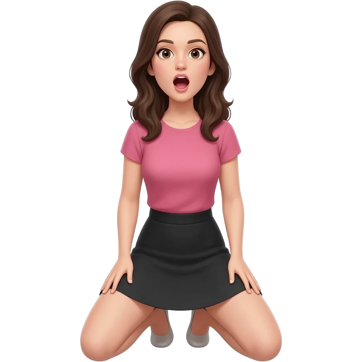 Woman on knees facing straight towards mewith mouth open emoji