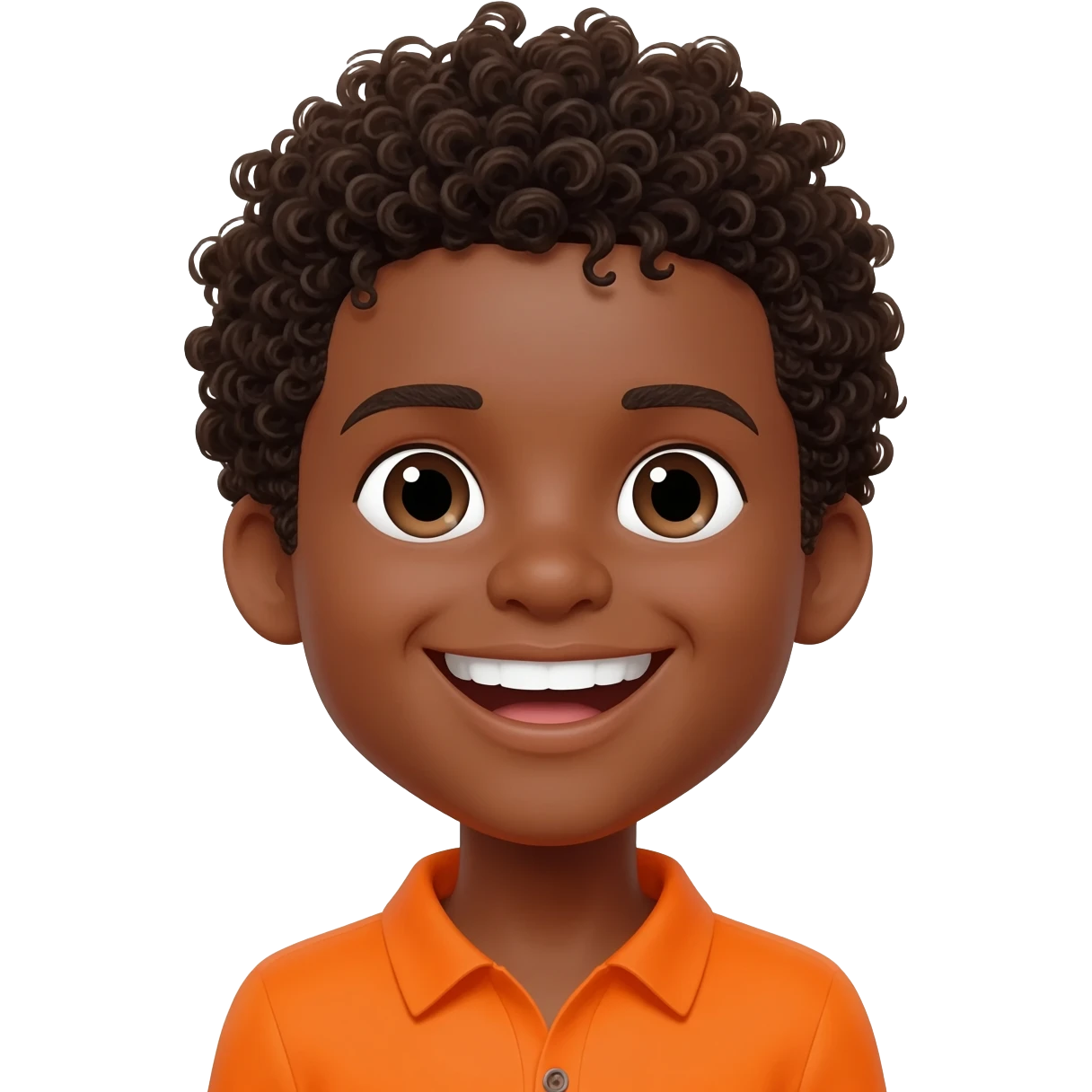 black boy curly hair orange shirt saying I love you emoji