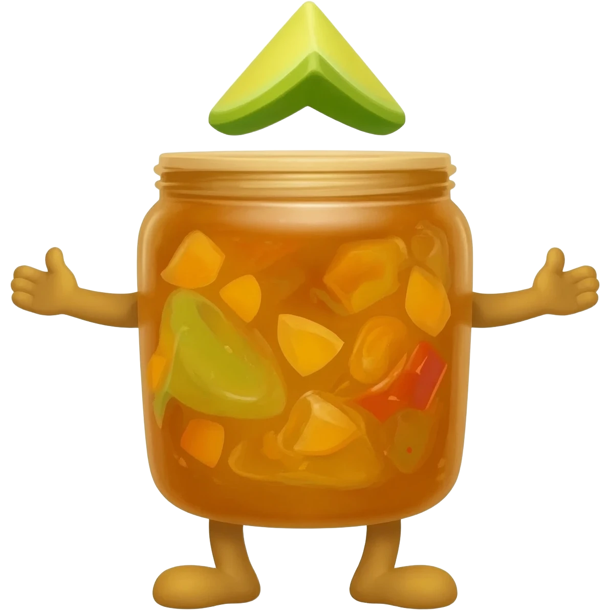 una jicaleta con manos y piernas, amigable, llena de chamoy y miguelito por arriba bien rica, emoji