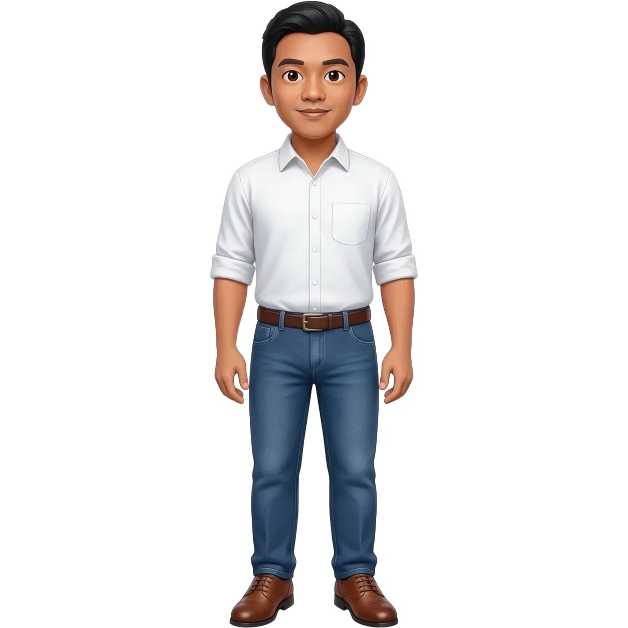 Filipino man white shirt and denim blue pants and brown shoes  emoji