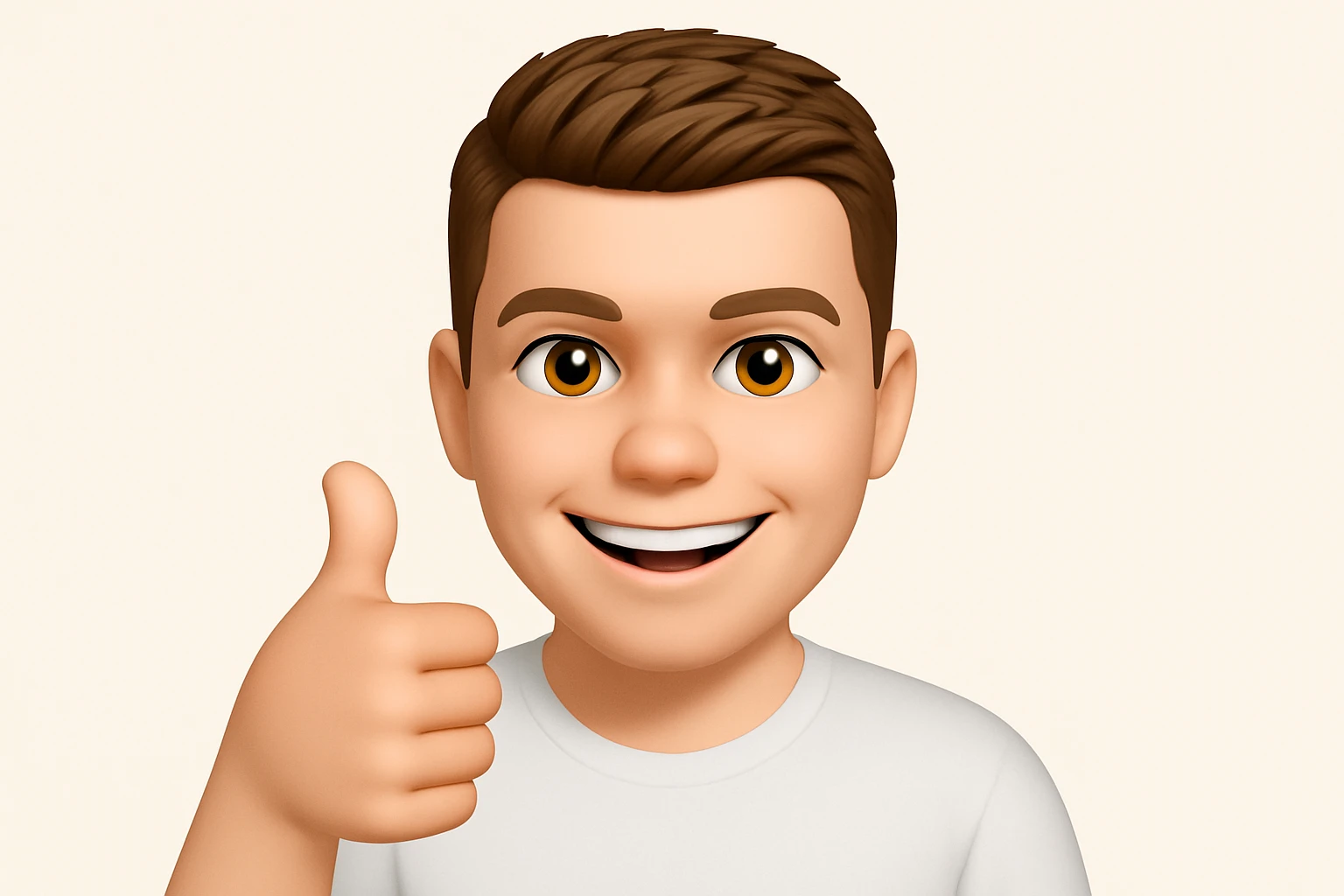 Based on these photos, make an emoji with facial features intact, a man in a white T-shirt, giving a thumbs up and smiling approvingly emoji