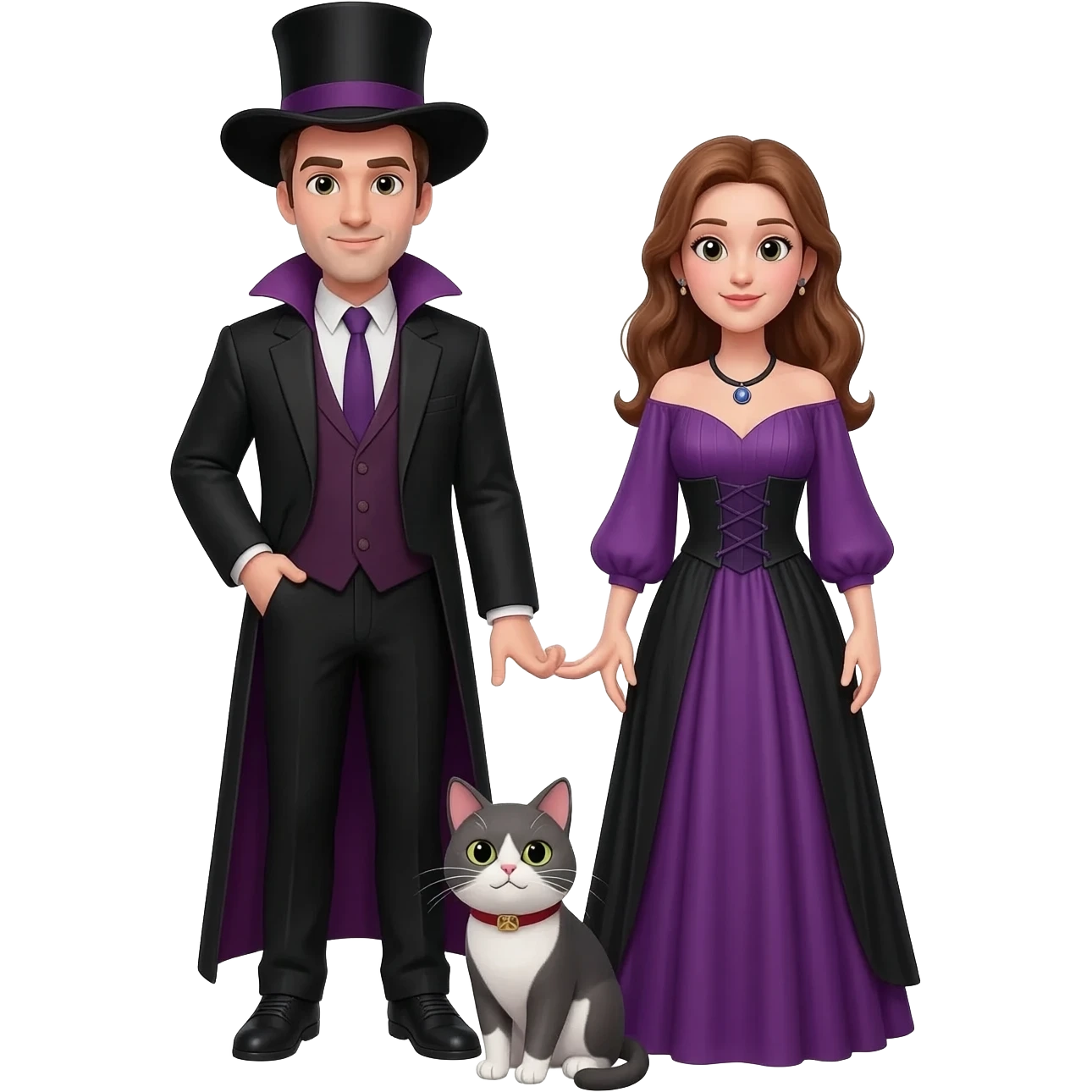 magician couple and their pet cat emoji