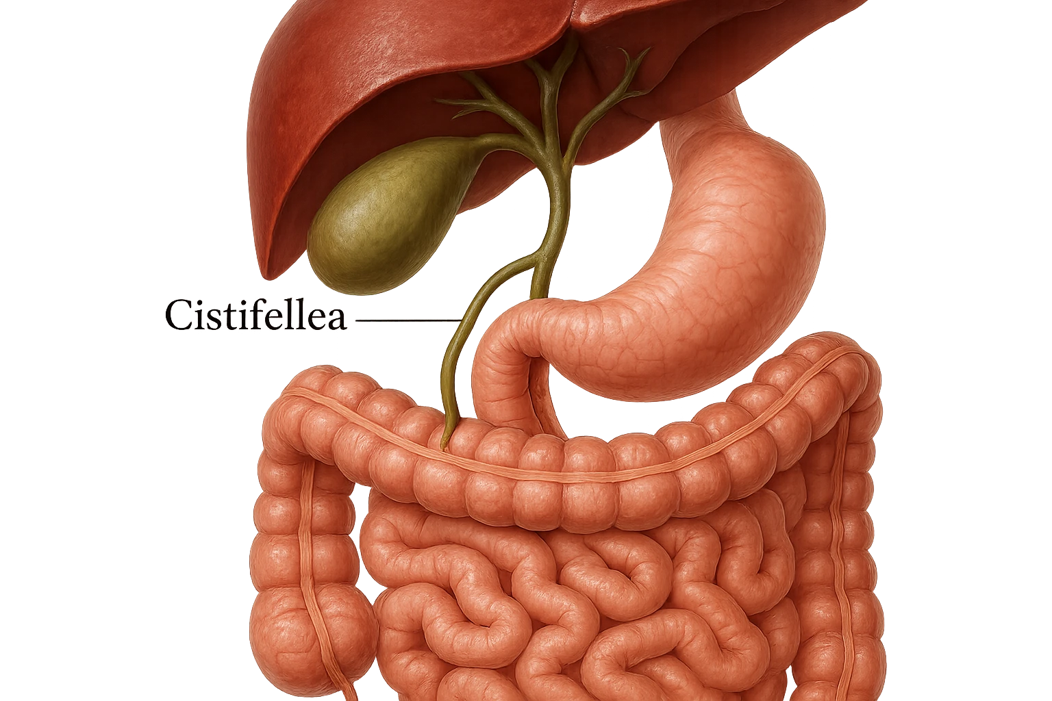 CISTIFELLEA E INTESTINO SONO COLLEGATI NEL DOLORE, iperrealistico 4k emoji