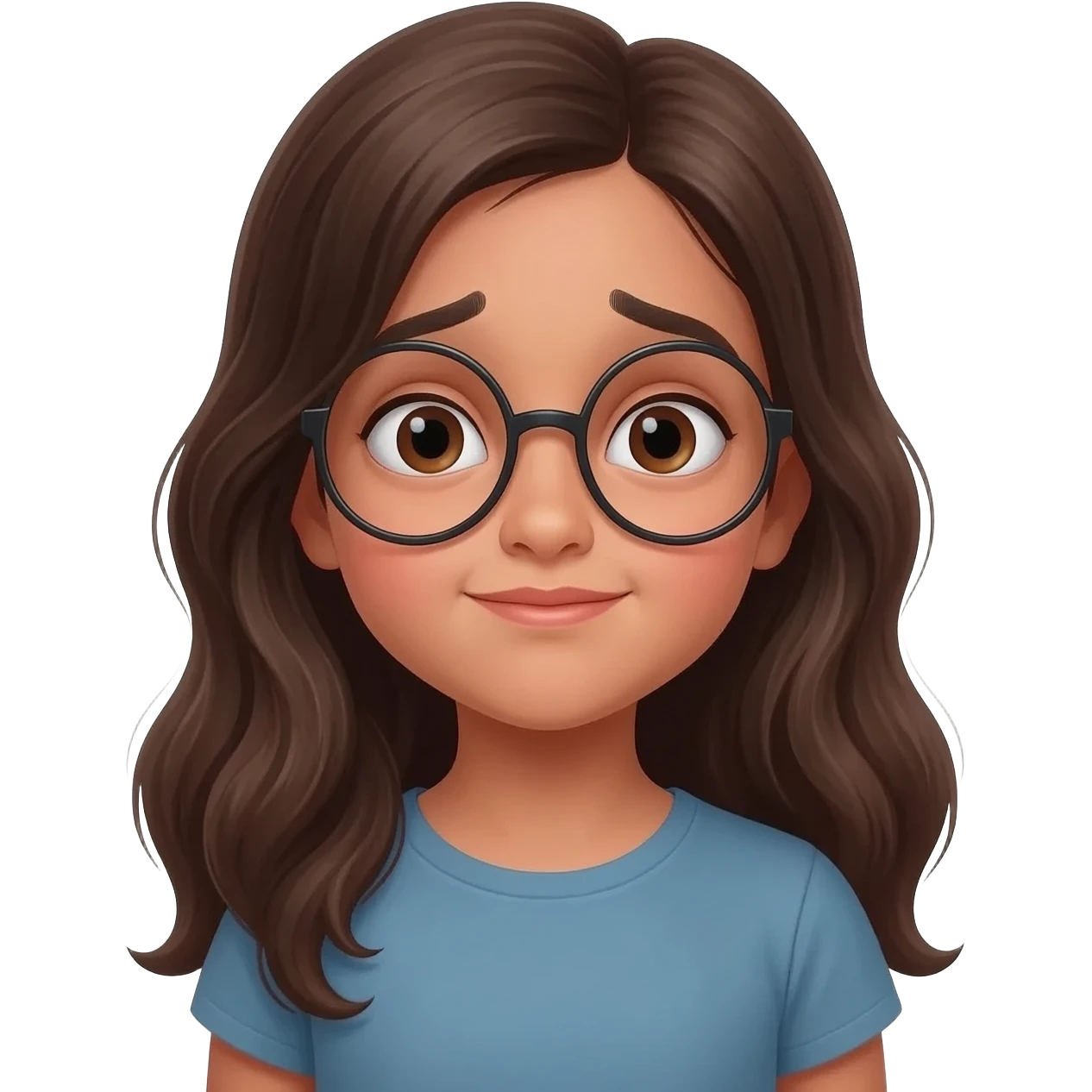 emoji algérienne fille 7 ans oeil malicieux mince cheveux longs légèrement ondulés avec des lunettes emoji