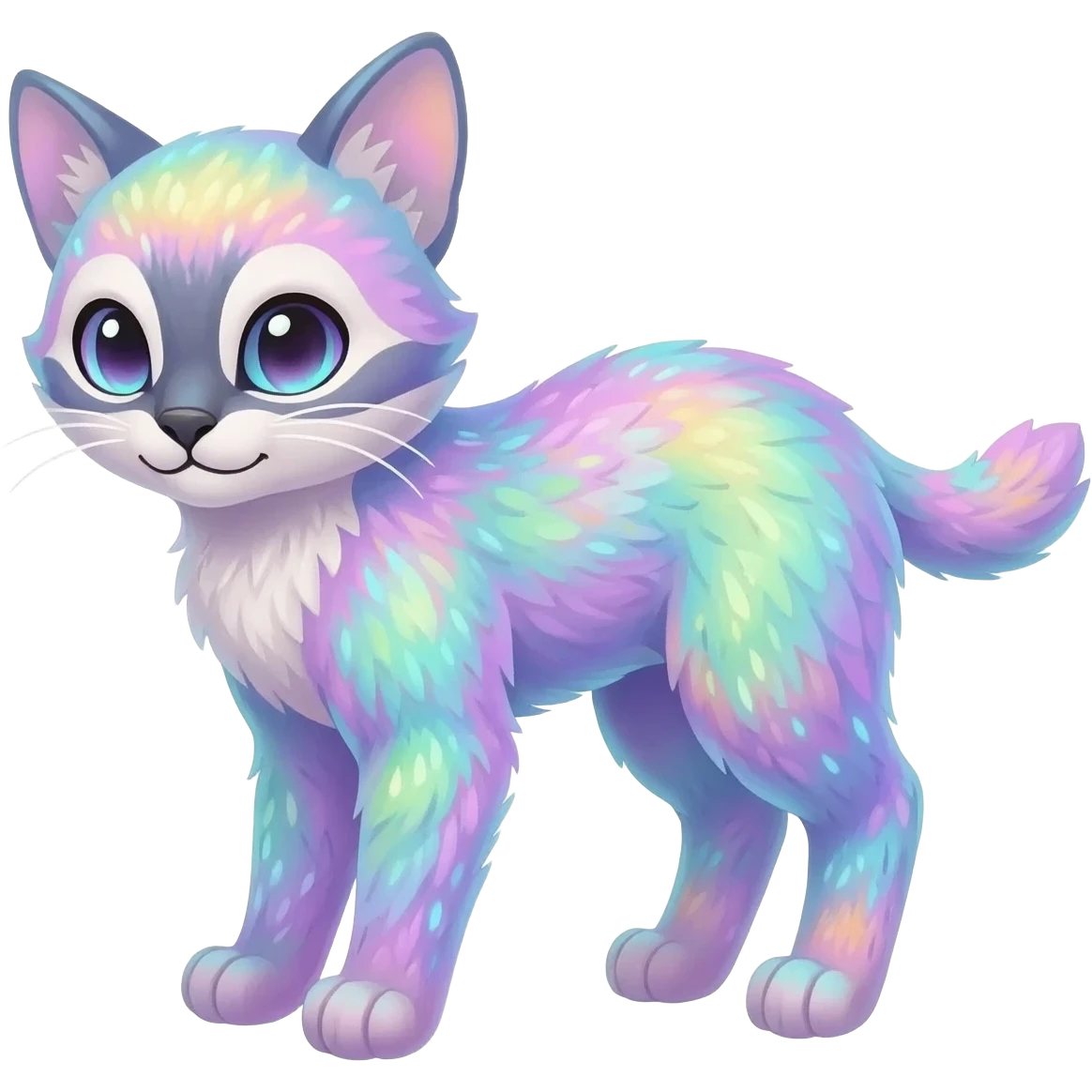 Colorful dark tropical pale light fruity pastel white glorious iridescent divine exotic cute cool beautiful beautiful fantasy-caracal-civet-genet-sergal-vernid-Gryphon-Cacomistle-Trico-oncilla-animal-Fakémon-hybrid-fursona (full body) emoji