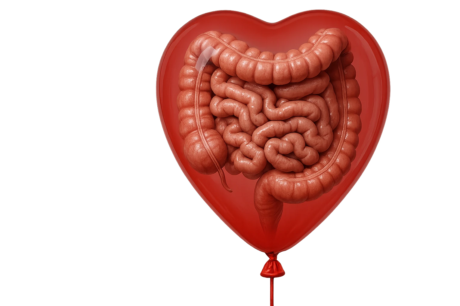 intestino umano anatomico chiuso in un palloncino rosso, iperrealistico 4k emoji