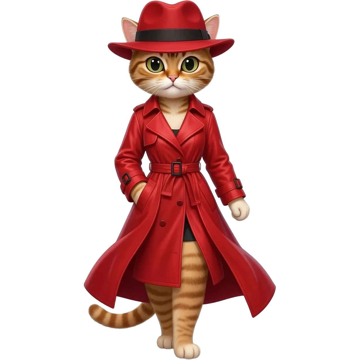 girl cat wearing red fedora flowing red trench coat emoji