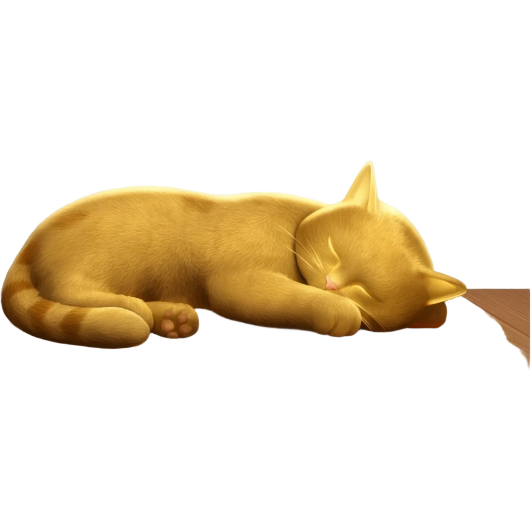 iPad icon bronze metallic with cute gold fluffy kitty sleeping above regular wood floor with white walls emoji