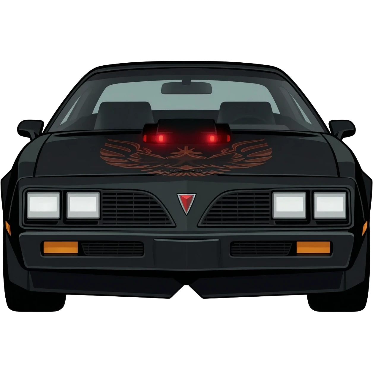 K.I.T.T. the black Trans Am from the Knight Rider TV show with a scanner bar of red lights on the front of the hood in-between the headlights emoji
