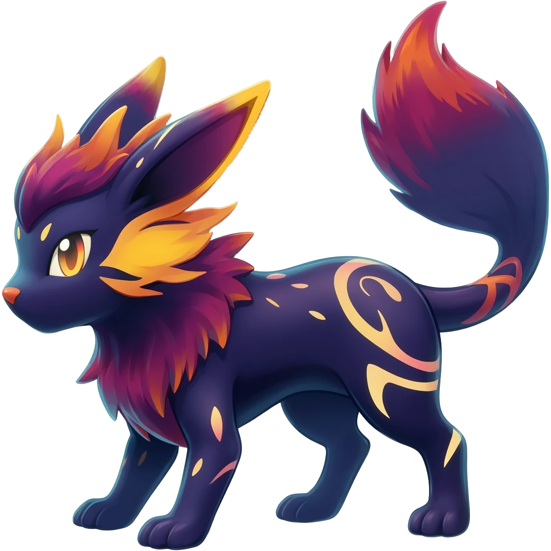Dark vibrant pastel bright neon colorful edgy exotic painted Fakémon-Pokémon-Vernid-Flareon-Jolteon-creature emoji