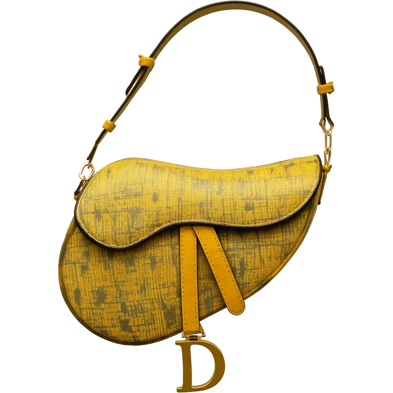yellow dior printed saddle bag emoji